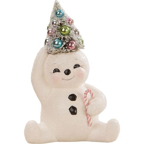 Pastel Candy Cane Snowman With Tree - Bethany Lowe Designs Accents & Decor | Maisonette Bethany Lowe Designs, The Giving Tree, Pastel Candy, Bottle Brush Tree, Resin Glitter, Brush Tree, Bethany Lowe, Painted Resin, Christmas Central