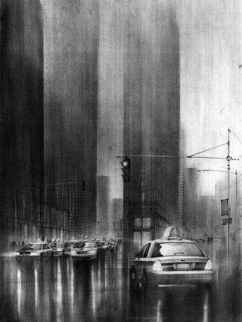 Pencil drawings Abstract Charcoal Art, Pencil Drawing Inspiration, Cityscape Drawing, Landscape Pencil Drawings, Abstract Pencil Drawings, Realistic Pencil Drawings, Nature Art Drawings, Art Charcoal, Charcoal Sketch