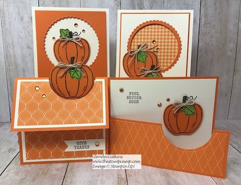 Chicken Cards, Fall Cards Handmade, Thanksgiving Cards Handmade, Fall Greeting Cards, Carte Halloween, Halloween Cards Handmade, Gift Card Holders, Pumpkin Cards, Fold Cards