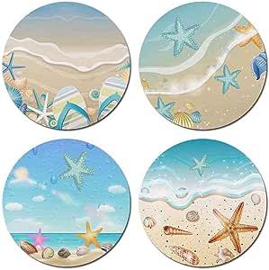 Round Coaster Painting, Handpainted Coasters, Blue Starfish, Bar Coasters, Table Surface, Sand Dollars, Printed Coasters, Neoprene Rubber, Entertainment Bar