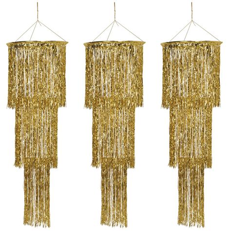 PRICES MAY VARY. INCLUDES: 3 Gold Shimmering Chandelier Decorations in the package SIZE: Each Hanging Chandelier Decoration measures 4 feet long MATERIALS: Made of gold plastic and has gold cord at the top for hanging PERFECT FOR: New Year's Eve Party Decorations and Great 20's Party Décor CELEBRATE LIFE WITH US: Since 1900 The Beistle Company’s mission has remained the same: to help people around the world celebrate life’s events by creating fun, high quality products using the finest materials Hanging Gold Chandelier, Gatsby Cocktail Table, White And Gold Party New Ywars, Cubicle For New Years, Star Theme New Year Eve. Table, Party Theme For New Year, Photo Balloon Chandelier, Gatsby Themed Tables, Golden Gates Prom Theme