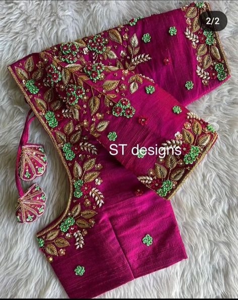 Maggam On Net Cloth, Full Embroidery Blouse Designs, Blouse Designs Latest Work Design, Latest Bridal Maggam Work Designs, Simply Blouse Designs, Latest Maggam Works, Heavy Maggam Work Blouses, Simple Ariya Work Blouse Design, Pink Bridal Blouse Designs