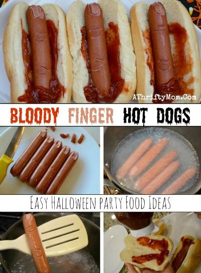 Party Food, Bloody Finger Hot dog, Easy and Healthy Chopped Off Finger ... Hot Dog Party Food, Halloween Party Food For Kids, Finger Hot Dogs, Party Food For Kids, Snack Halloween, Easy Halloween Party Food, Strašidelný Halloween, Dogs Halloween, Party Essen