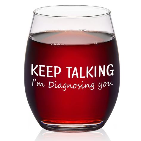 PRICES MAY VARY. FUNNY GIFTS: Our funny wine glass is a ideal birthday gift, Christmas gift, thanksgiving gift, graduation gift, coworker gift, or retirement gift for psychology, therapist, women, doctor, friends or social worker. UNIQUE DESIGN: We printed the Keep Talking I'm Diagnosing You on the stemless wine glass, which makes this common wine glass for doctor more novelty. And this unique wine glass is so appropriate for psychology, therapist or doctor. FOOD GRADE MATERIAL: Our psychology g Wine Station, Unique Wine Glass, Funny Wine Glasses, Psychology Gifts, Keep Talking, Therapist Gifts, Wine Humor, Social Worker, Glass Gifts