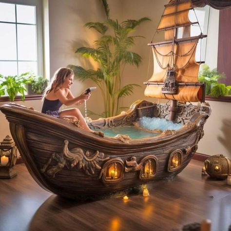 Bathtub Design, Open Ocean, New Fantasy, Hidden Treasure, Davy Jones, Home Needs, Wooden Planks, Bathroom Designs, Antique Maps