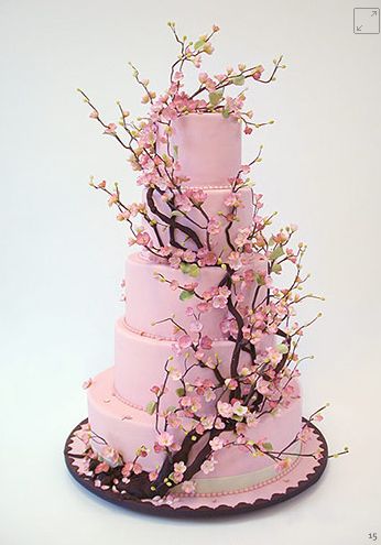 this is a cake I've always wanted. It's the cherry blossoms that get me ♥ and how they climb around the different tiers of the cake. Cherry Blossom Wedding Cake, Super Torte, Cherry Blossom Cake, Cherry Blossom Wedding, Unique Wedding Cakes, Crazy Cakes, Unique Cakes, Cupcake Cake, Beautiful Wedding Cakes