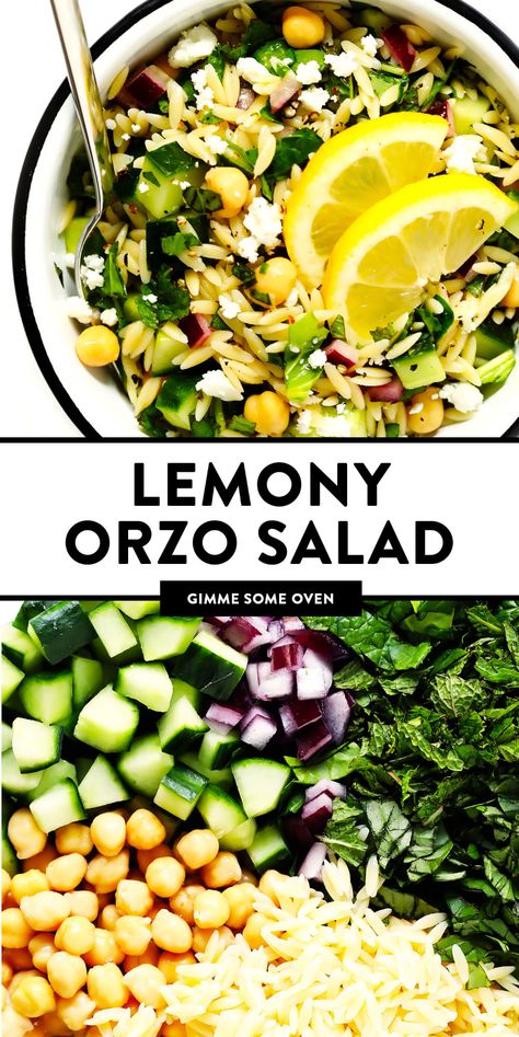 Lemony Orzo, Orzo Salat, Pasta Fresh, Orzo Salad Recipes, Orzo Pasta Salad, Gimme Some Oven, Orzo Salad, Fresh Spinach, Orzo Pasta