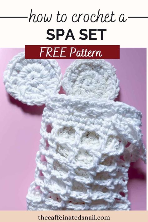 This Crochet Spa Set is simple to make and perfect for thoughtful last minute gifts. You can complete this pattern in less than an hour! Crochet Spa Set Pattern Free, Crochet Spa Set Pattern, Crochet Spa Set, Scrubby Yarn, Bath Stuff, Exfoliating Pads, Spa Gift Set, Bamboo Yarn, Spa Set