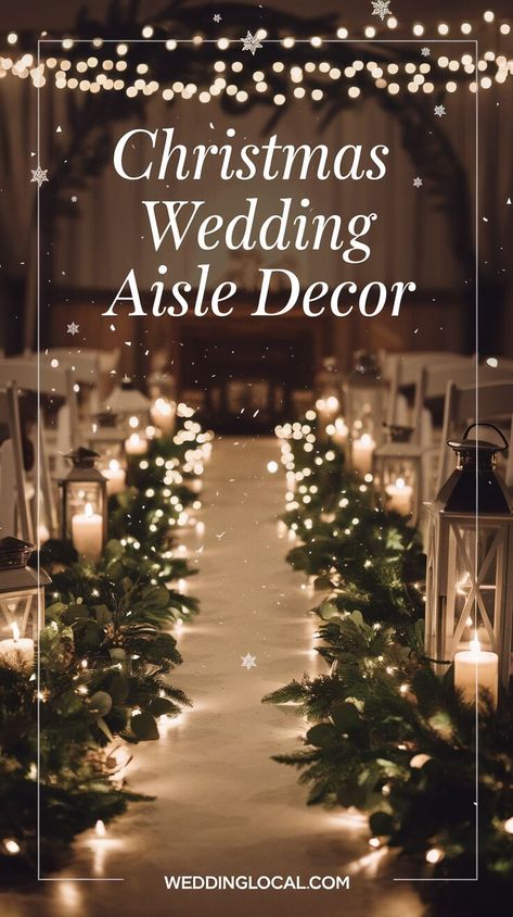 December Wedding Ceremony Decor, White Christmas Wedding Decorations, Christmas Wedding Signage, Christmas Wedding Aisle Decor, Winter Wedding Aisle Decorations, Christmas Wedding Aisle, Christmas Wedding Arch, Winter Wedding Ceremony Decorations, Country Christmas Wedding