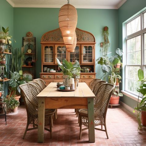 Jungle Dining Room, Botanical Dining Room, Moroccan Dining Room, Bohemian Style Interior Design, Southwest Home Decor, Bohemian Dining Room, Rental Home Decor, Boho Dining Room, Cottage Dining Rooms