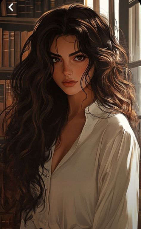 Character Art Brown Hair, Quincy Core, Brunette Female Characters, Brunette Woman Aesthetic, Maha Core, Latina Oc Art, Latina Character Design, Female Artwork Art, Brunette Characters