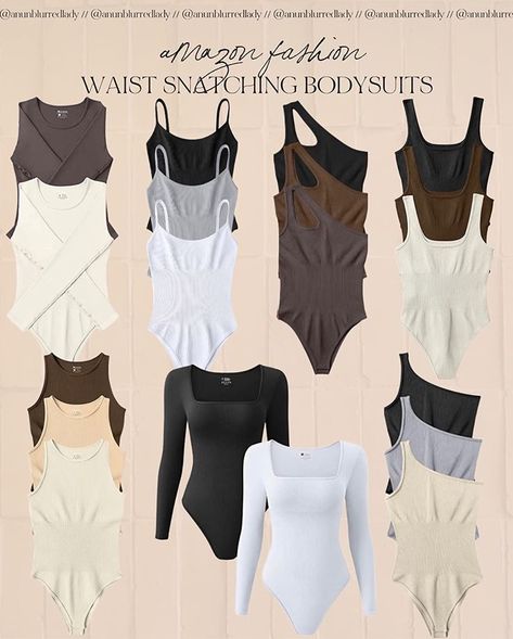 Amazon Waist snatching neutral bodysuits that are so flattering a versatile! Wardrobe essentials for sure! Wearing size small. #Founditonamazon #amazonfashion #inspire amazon ribbed bodysuit, Amazon fashion outfit inspiration, amazon top sellers, amazon bestseller, amazon fashion must have Neutral Bodysuit Outfit, Women Bodysuit Outfit, Amazon Shapewear, Bodysuit Outfit Winter, Basic Clothes Essentials, Bodysuits Outfit, Bodysuit Photoshoot Ideas, Amazon Girl, Basic Wardrobe Essentials