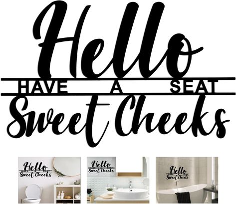 #farmhouse #western #decor #home #cozy #homefeeling #country Hello Sweet Cheeks Sign, Seat Wall, Bathroom Basket Storage, Printed Letters, Bathroom Baskets, Hello Sweet Cheeks, Hello Sign, Wall Seating, Decor Signs