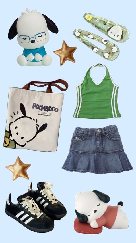 Pochacco outfit ⚽️ ⭐️ 🍡 #sanrio #pochacco #outfitinspo #aesthetic Pochacco Outfit, Sanrio Outfit Aesthetic, Sanrio Outfits, Aesthetic Shuffles, Sanrio Pochacco, Kitty Clothes, Hello Kitty Clothes, Hello Kitty Characters, Downtown Outfits