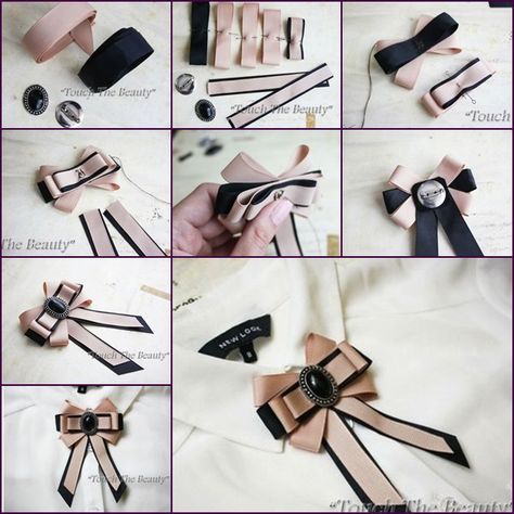 How to DIY Bead Ribbon Bow Brooch tutorial and instruction. Follow us: www.facebook.com/fabartdiy Brooch Tutorial, Make A Bow, Ribbon Jewelry, Brooch Diy, Bow Brooch, Bow Tutorial, Diy Ribbon, Ribbon Crafts, Diy Hair Bows