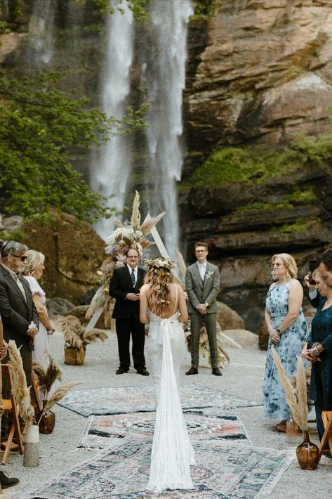 Toccoa Falls Wedding, boho wedding, orchid wedding, waterfall wedding, purple wedding, outdoor wedding, goergia wedding, wedding dress Wedding Waterfall, Toccoa Falls, Boho Bridal Headpiece, Fall Wedding Venues, Waterfall Wedding, Wedding Purple, Bohemian Style Wedding, Intimate Wedding Photography, Orchid Wedding