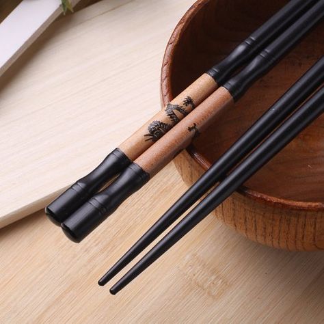 Powerful Dragon Wooden Chopsticks-(Black)-5 Pair Set.  Great quality chopsticks and are suitable for daily use.  Make great hair chopsticks as well, with Powerful Dragon Image.  Please review shipping charges and details. Japanese Legs, Japanese Leg Tattoo, Luxury Cutlery, Japanese Dining, Chopstick Hair, Japanese Chopsticks, Japanese Kitchen, Dragon Images, Dark Home Decor