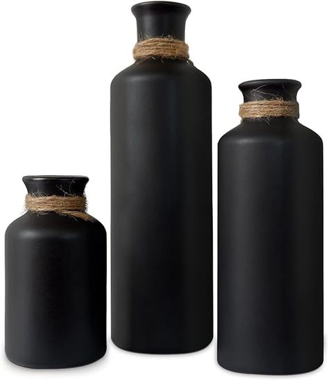 Matte Black Ceramic Vase Set, 3 Small Rustic Decorative Vases for Modern Farmhouse Office Home Decor, Living Room Centerpieces Decoration, Flower Vases for Table Mantel Entryway Shelves Decor #pinterest #amazon #viral #tiktok #tiktokviral Entryway Shelves Decor, Ceramic Vases Diy, Ornament Vase, Modern Farmhouse Office, Farmhouse Vases, Black Ceramic Vase, Farmhouse Vase, Entryway Shelf, Farmhouse Office