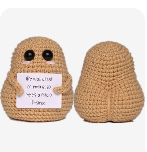 Potato Plush, Toys Quotes, Emotional Support Pickle, Positive Potato, Pickled Cucumber, Crochet Toys Free Patterns, Edc Gadgets, Crochet Toys Free, Easy Crochet Animals