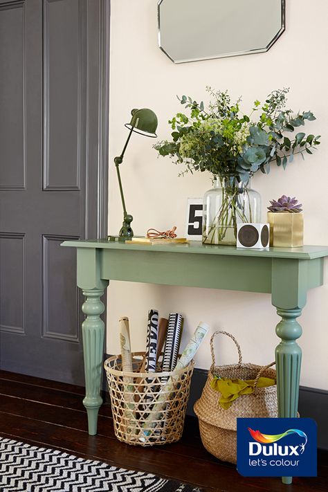 Looking for grey hallway ideas? Use a dark grey paint such as Dulux Urban Obsession to the woodwork to add interest to your space. Read more here. Dark Hallway Ideas Brighten, Bungalow Hallway Ideas, Dulux Grey Paint, Grey Hallway Ideas, Grey Woodwork, Perfect Grey Paint, Grey Hallway, Bungalow Interior, Stairway Decorating