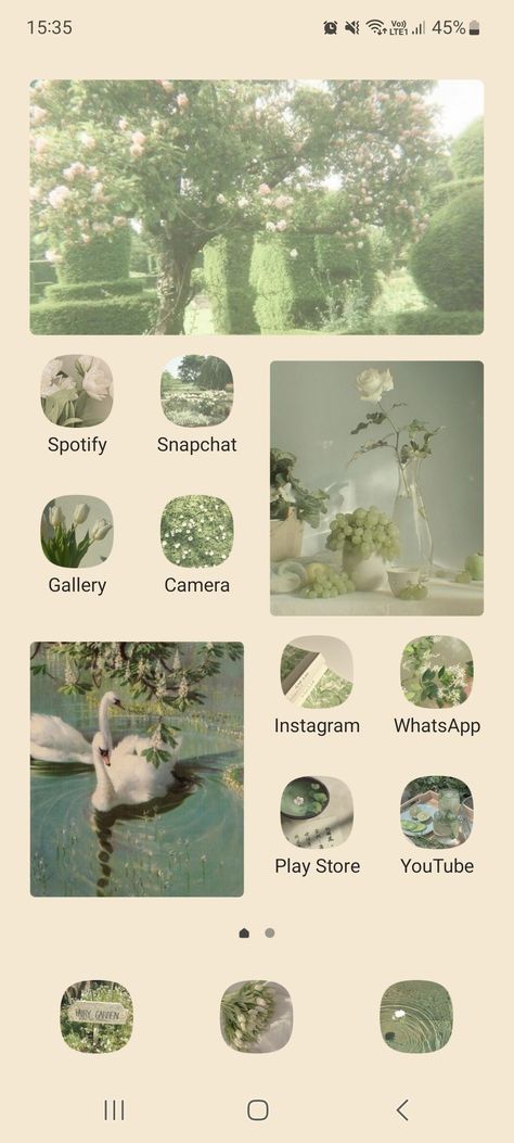 Sage Green Aesthetic Phone Theme, Sage Phone Theme, Aesthetic Green Phone Layout, Green Phone Theme Aesthetic, Green Themed Homescreen, Phone Themes Aesthetic Green, Cute Phone Themes Green, Ethereal Iphone Layout, Green Iphone Background Aesthetic