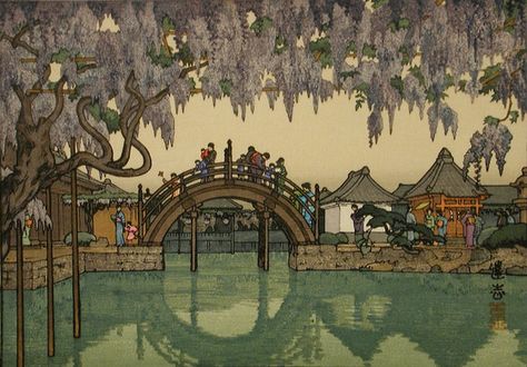 Toshi Yoshida, Moon Bridge, Japanese Art Prints, Japanese Artwork, Art Japonais, Japanese Woodblock Printing, Japanese Painting, A Bridge, Japanese Prints