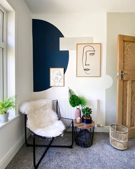 Heal's on Instagram: “Colour block crushing 😍 We'd love nothing more than to settle down in this cosy corner with a cuppa. The @papercollective prints are…” Room Wall Painting, Bedroom Wall Paint, Bedroom Wall Colors, Accent Walls, Room Paint, Wall Color, Diy Wall Decor, Wall Colors, Home Office Decor