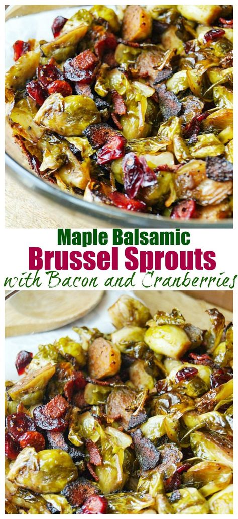 Maple Balsamic Roasted Brussel Sprouts with Bacon and Cranberries - Old House to New Home Brussel Sprout Recipes With Bacon Pecans And Cranberries, Holiday Roasted Brussel Sprouts, Brussel Sprouts Bacon Cranberries Pecans, Roasted Brussel Sprouts Cranberries, Cranberry Bacon Brussel Sprouts, Maple Bacon Balsamic Brussel Sprouts, Brussel Sprout Recipes With Bacon And Cranberries, Cranberry Brussel Sprout Recipes, Brussel Sprouts With Bacon And Cranberry