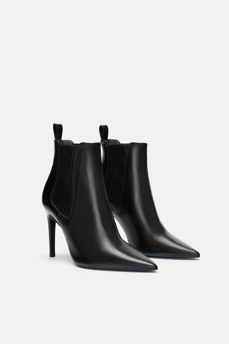 Image 1 of LEATHER MID-HEEL ANKLE BOOTS from Zara Mid Heel Ankle Boots, Half Boots, Womens Black Booties, Stunning Shoes, Stylish Boots, Beautiful Boots, High Heel Boots Ankle, Leather High Heels, Heeled Ankle Boots