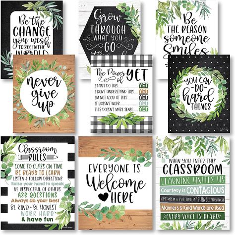 Bulletin Board Greenery, Plant Decor For Classroom, Farmhouse Classroom Decor Middle School, Greenery Bulletin Board, Cricut Puzzle, Classroom Posters Middle School, Welcome Sign For Classroom, Motivational Posters For School, Growth Mindset Classroom Decor