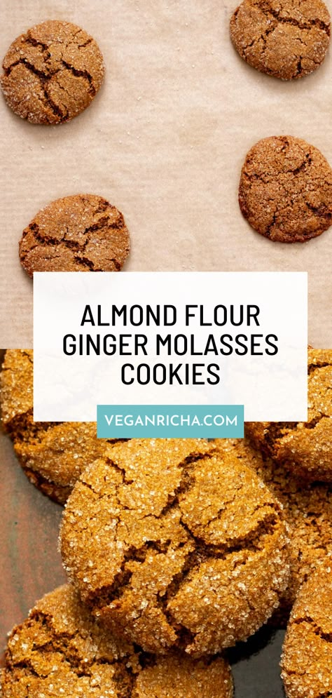 Healthy Ginger Molasses Cookies, Almond Flour Molasses Cookies, Almond Flour Ginger Cookies, Vegan Almond Flour Cookies, Healthy Ginger Cookies, Almond Flour Bars, Cookie Science, Almond Flour Recipes Desserts, Vegan Ginger Cookies