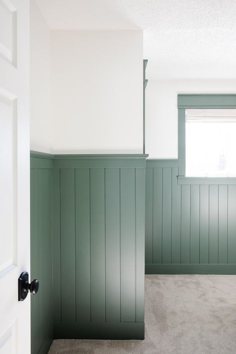 Sharing a quick progress update in creating a modern cottage boy's bedroom. Boys Bedroom Green, Bedroom Wainscoting, Cottage Style Bedrooms, Cottage Style Bedroom, Modern Cottage Style, Wainscoting Bedroom, Bedroom Updates, Toddler Boys Room, Large Wallpaper