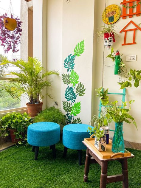 https://youtube.com/@BloomingParadisegarden?si=cKbs-giIUOsNR3Qd Terrace Painting Ideas, Balcony Wall Painting, Balcony Wall Painting Ideas, Glass Bottle Decor Ideas, Glass Bottle Decor, Colorful Room Decor, Indian Room Decor, Indian Bedroom Decor, India Home Decor