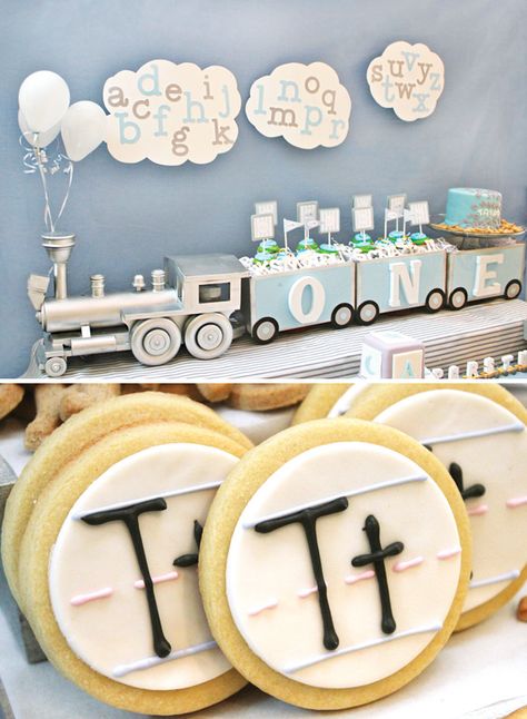 Adorable Alphabet Train First Birthday Theme // Hostess with the Mostess® Train Baby Shower Theme, Train First Birthday, Alphabet Birthday Parties, Abc Birthday Parties, Train Themed Birthday Party, Letter Cookies, Train Birthday Theme, Letter Cookie, Train Baby Shower