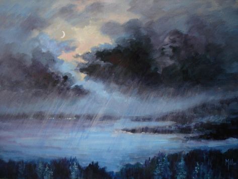 A Band In Solipsism - Rainy Sky Painting Rainy Sky, Artist Problems, Storm Art, Rain Painting, Rain Art, Lake Painting, Cloud Drawing, Rainy Night, Sky Painting