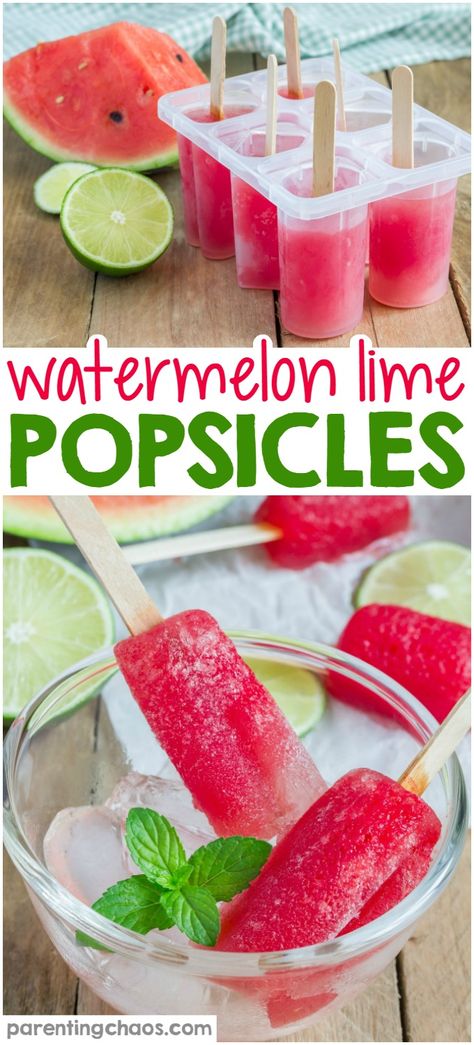 These Watermelon Lime Popsicles are refreshingly cold with the perfect blend of sweet watermelon and sour lime. Watermelon Ice Pops, Watermelon Hacks, Fruit Popsicle Recipes, Healthy Vegan Dessert, Frozen Popsicles, Lime Popsicles, Watermelon Popsicles, Fruit Popsicles, Watermelon Ice