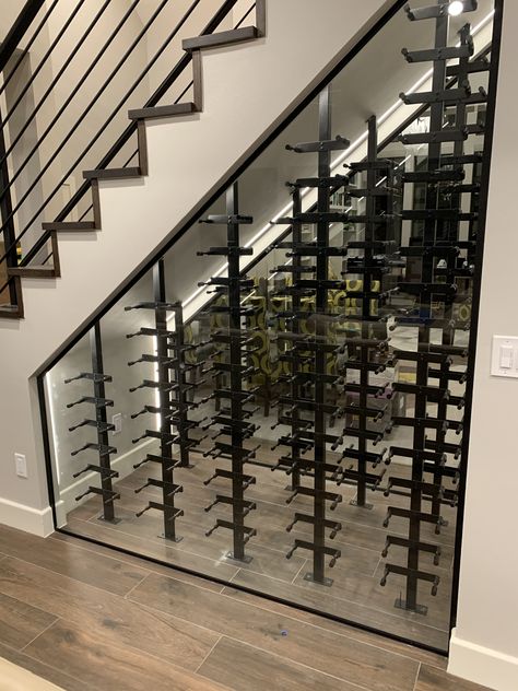 Wine Racks Under Staircase, Wine Room Under Staircase, Wine Rack Under Stairs, Floating Wine Rack, Under Stairs Wine Cellar, Wine Storage Wall, Room Under Stairs, Wine Bottle Display, Glass Wine Cellar