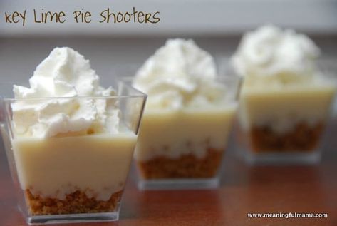 Key Lime Pie Shooters, Mini Dessert Shots, Pie Shooters, Mini Dessert Shooters, Ramekin Recipe, Dessert Shooters Recipes, Raspberry Dessert, Shot Glass Desserts, Shooter Recipes