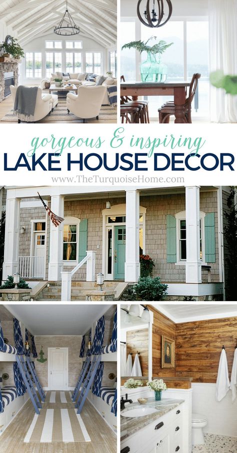 Beautiful Lake House Decor {inspiration} - The Turquoise Home Small Lake Cabins, Lake House Interior, Modern Lake House, The Lake House, Lake Decor, Diy Simple, Lake Cottage, Lake Cabins, Up House