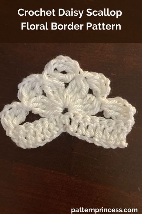 Crochet Daisy Scallop Floral Border Pattern Crochet Scalopped Edge, Crochet Blanket Scallop Border, Crochet Lace Border Pattern, Crochet Flower Edging And Borders, Scalloped Crochet Edging, Crochet Afghan Edges And Borders, Crochet Scalloped Edge Pattern, Scalloped Crochet Border, Floral Crochet Stitch