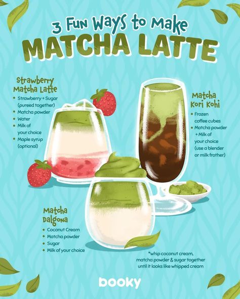 Matcha Drink Recipes, Spine Tattoo Ideas, Homemade Recipe Books, Matcha Recipes, Iced Drinks Recipes, Tea Drink Recipes, Homemade Cookbook, Drink Recipes Nonalcoholic, Food Infographic