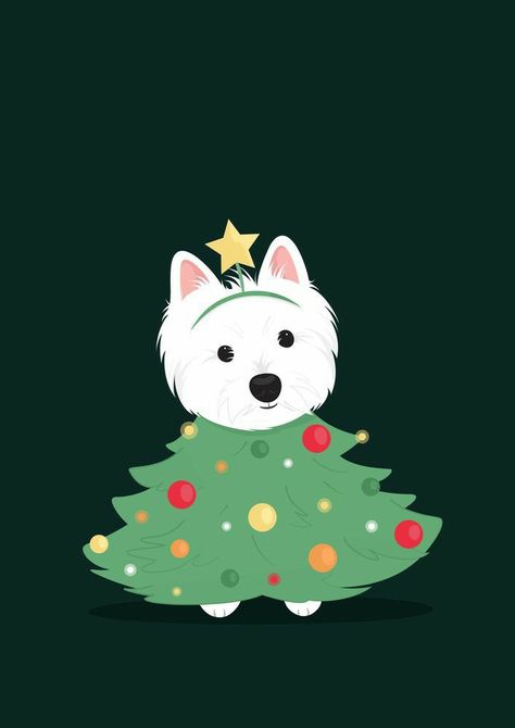 Christmas Dog Art, Christmas Dog Drawing, Christmas Dog Illustration, Westie Christmas, 강아지 그림, Christmas Phone Wallpaper, Christmas Time Is Here, Christmas Card Crafts, Dessin Adorable