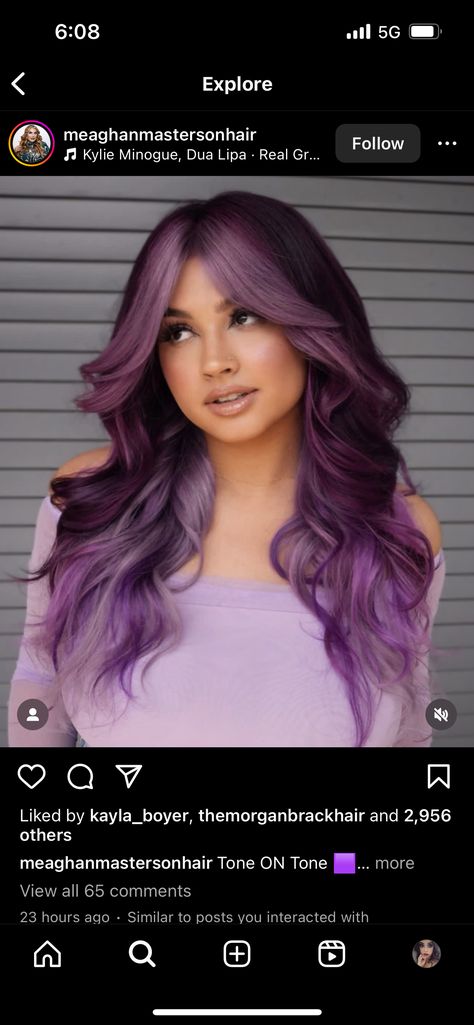 Purple Hair Money Piece, Hair Money Piece, Purple Hair Highlights, Short Dark Hair, Peekaboo Hair, Hair Toner, Money Piece, Brunette Hair With Highlights, Gorgeous Hair Color