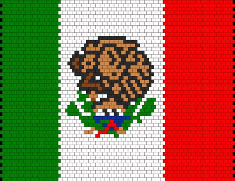 Flag Beads, Kandi Cuffs, Beaded Banners, Kandi Cuff, Mexican Flag, Pony Bead Patterns, Mexican Flags, Perler Bead Templates, Kandi Patterns