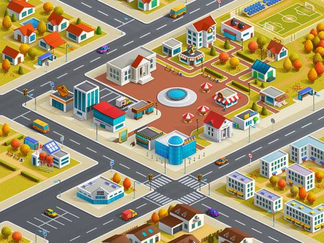 Dribbble - City Animation by Artua City Animation, Road Building, Map Sketch, Environment Painting, City Games, City Cartoon, Town Map, Graphic Design Blog, Isometric Art