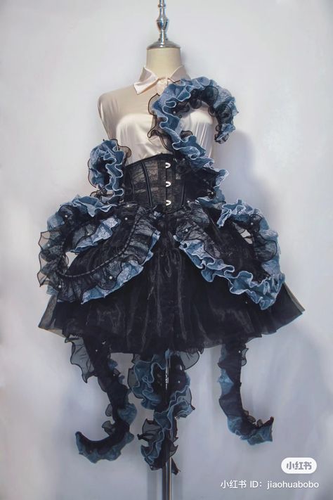 Blue And Black, Ruffles, Skirt, Blue, Black