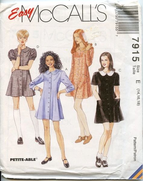 McCall's 7915 A | Vintage Sewing Patterns | Fandom Doll Dress Sewing Pattern, Mini Dress Sewing Pattern, Mini Dress Sewing, Doll Dress Sewing, 70s Sewing, Button Up Mini Dress, 70s Sewing Patterns, Vintage Clothes Patterns, Dress With Peter Pan Collar