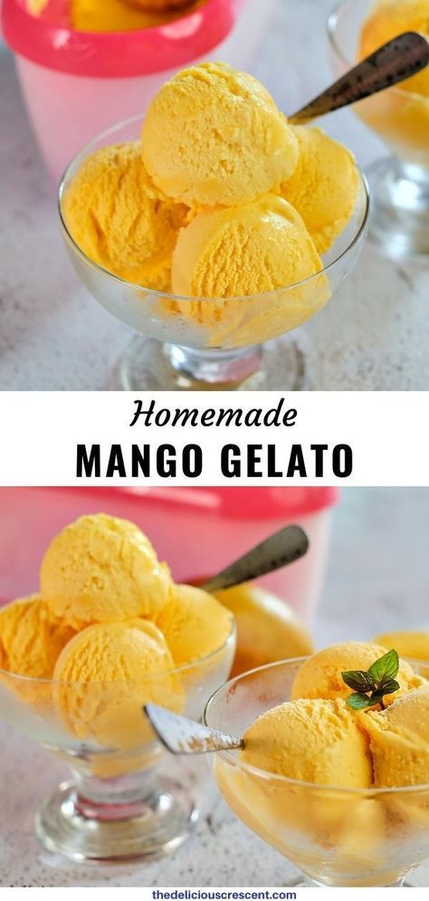 Easy Gelato Recipe, How To Make Gelato Homemade, Home Made Gelato, Vegan Gelato Recipe, Gelato Recipes For Ice Cream Maker, Mango Gelato Recipe, Homemade Gelato With Ice Cream Maker, Gelato Recipe Homemade, Frozen Mango Recipes