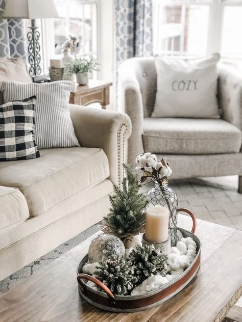 Cozy Winter Living Room Decor! The perfect transition after Christmas! Winter Decor Living Room, January Decor After Christmas, January Home Decor Ideas, Decorating After Christmas, Winter Patio, Winter Living Room Decor, After Christmas Decor, Decor After Christmas, January Decor