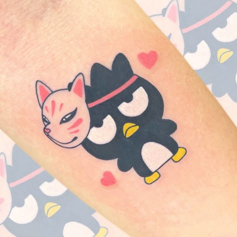 Badtz Maru Tattoo, Tattoos Red Ink, Hello Kitty Tattoo, Kitty Tattoos, Kitty Tattoo, Goth Tattoo, Hello Kitty Tattoos, Beach Icon, Red Ink Tattoos